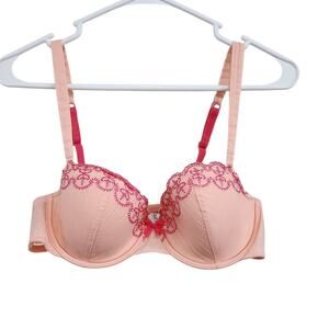 Calypso St Barth Bra Balconette Lace Bow Lightly Padded Lined Peach Size 36C